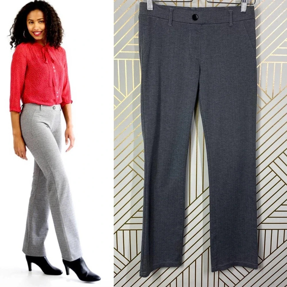 BETABRAND Dress Pant Yoga Pants Boot-Cut Classic Gray Herringbone Size US XSP